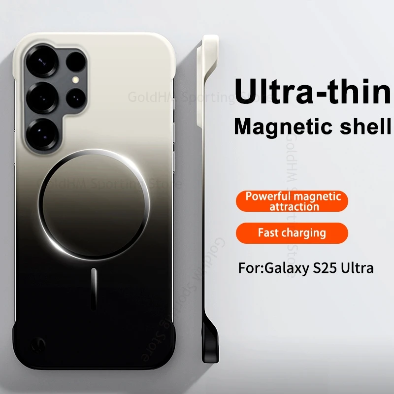 

Frameless Matte Gradient Phone Case For Samsung S25 Edge Wireless Charger For Magsafe Cover For Galaxy S26 Ultra 5G S24 S25 Plus