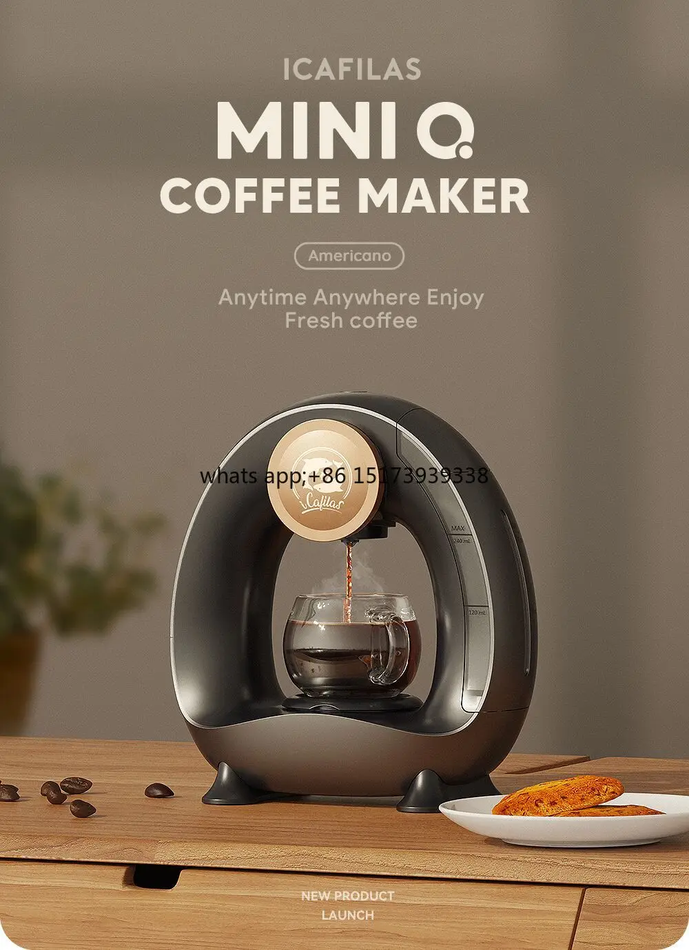 

Mini Coffee Maker Single Serve, Instant One Cup for K Cup & Ground Coffee for Camping, Travel, RV, Office