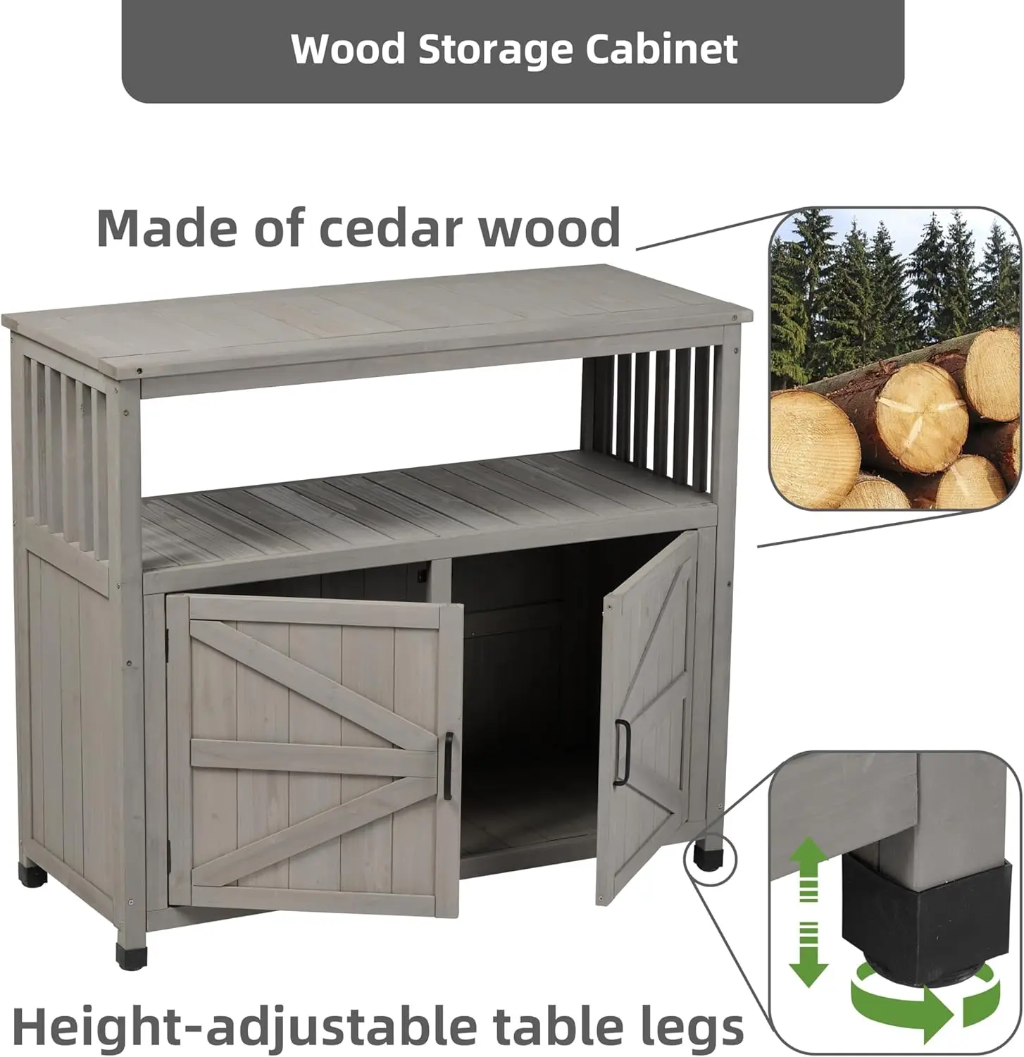 Houten terrasbartafelset voor buiten met opbergbuffetdressoir Hoogwaardig cederhout, ruime kast, multifunctioneel