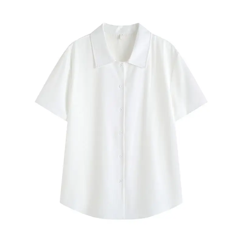 Blusa Simple de manga corta para mujer, camisa blanca fina de temperamento, camisa informal Premium, moda de verano