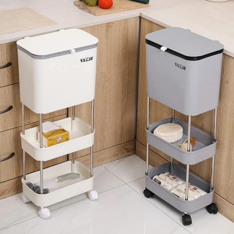 Kitchen Garbage Bin Household Waste Separator Dry and Wet Classification with Lid Large Capacity Multi-Layer Trash