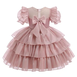 Pageant Bridesmaid Party Dresses For Girls Chidlren Christmas Costume Puffy Kids Girl Birthday Wedding Dress Bow Evening Vestido