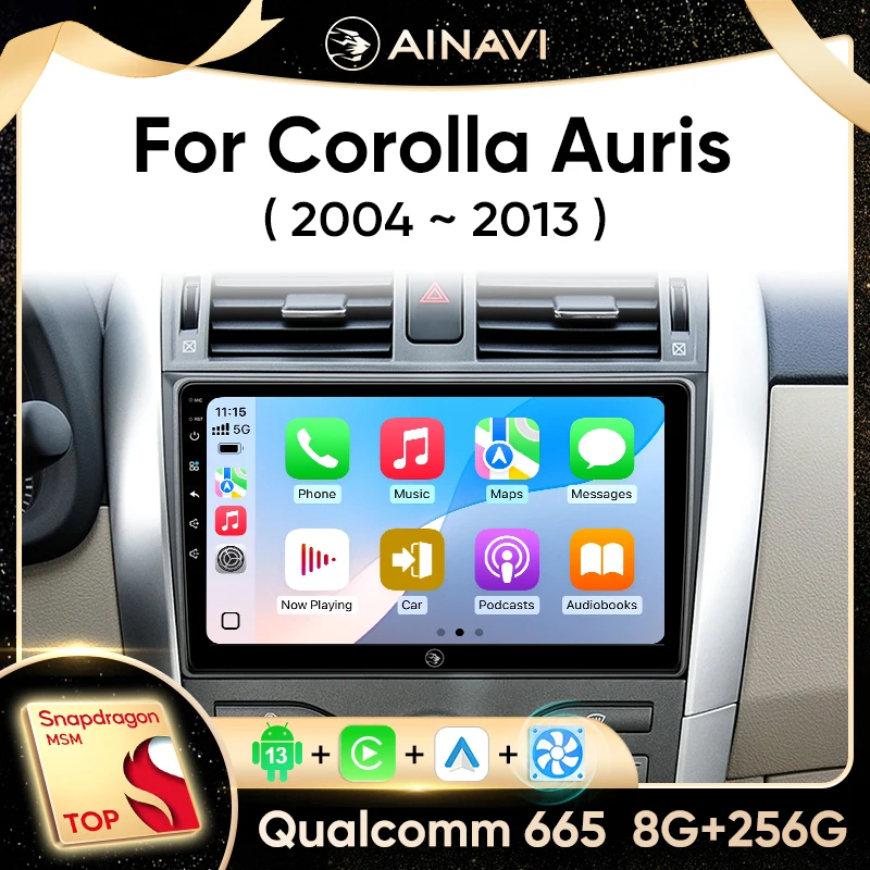

Автомобильный стерео радио Ainavi для Toyota Corolla E140/150 Auris E180 2004-2013, мультимедийный плеер, беспроводной Carplay Android Auto WiFi 4G