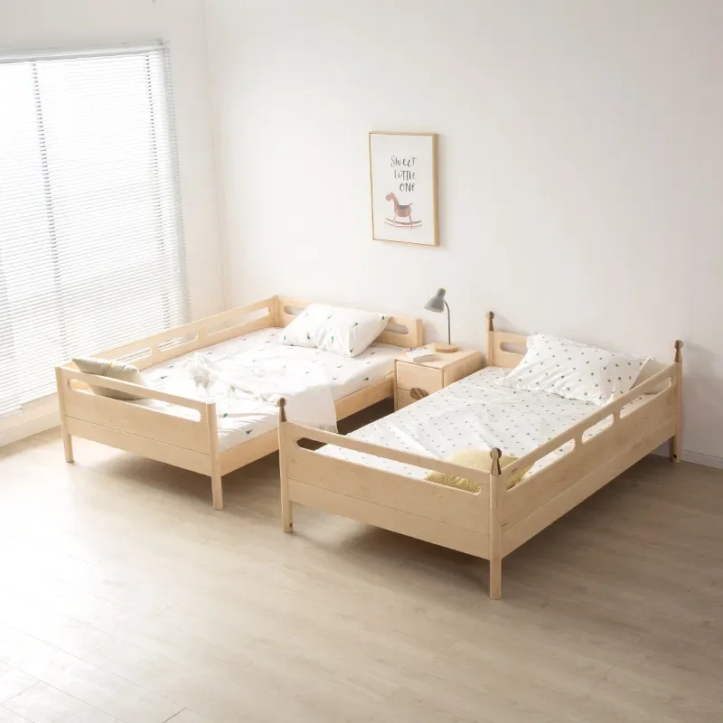 for Nordic All Solid Wood Hard Maple Children Bed Cartoon Upper and Lower Child and Mother Bed Simple Japanese Log Guardrail