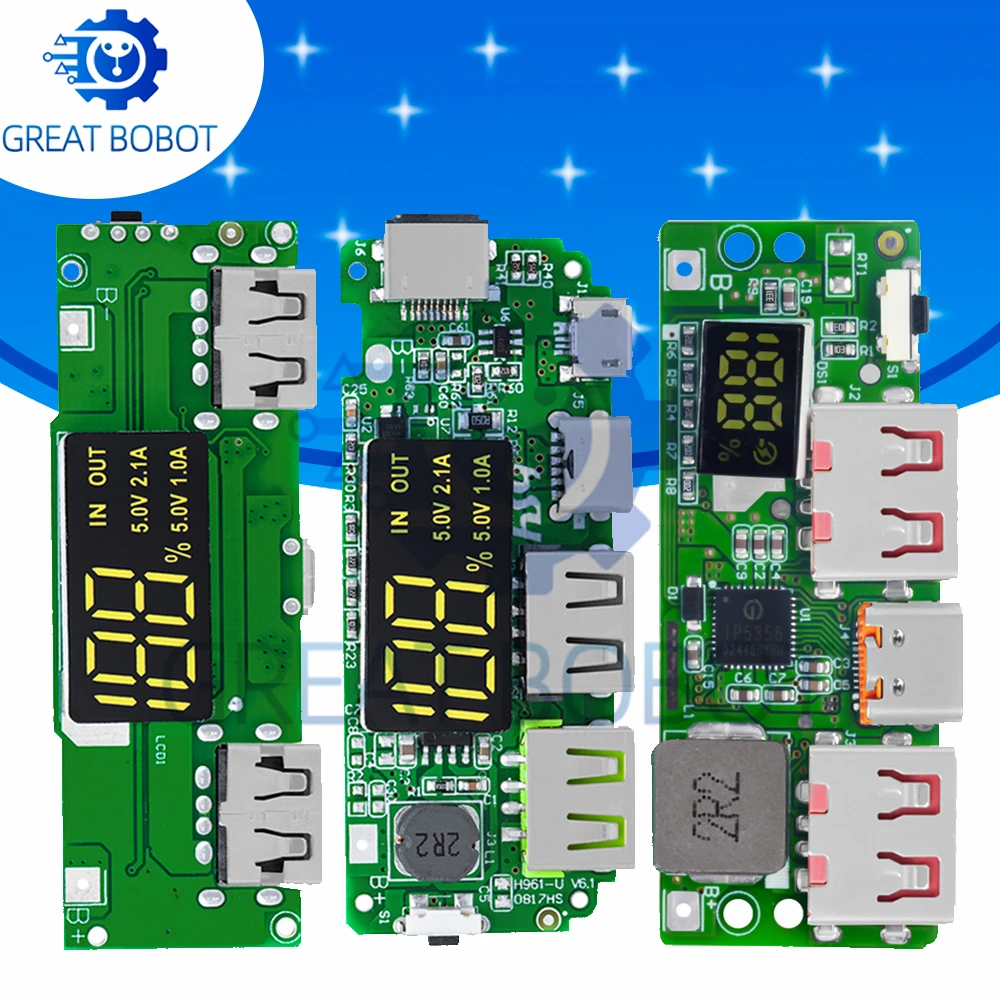 LED Dual USB 5V 2.4A Micro/Type-C USB Mobile Power Bank 18650 Charging Module Lithium Battery Charger Board Circuit Protection