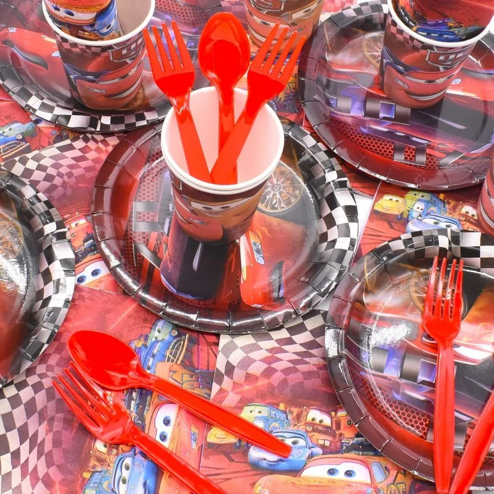 Disney Cars ตกแต่ง Lightning Mcqueen Disposable Tableware แบนเนอร์บอลลูนเด็ก Baby Shower Race Party Supplies