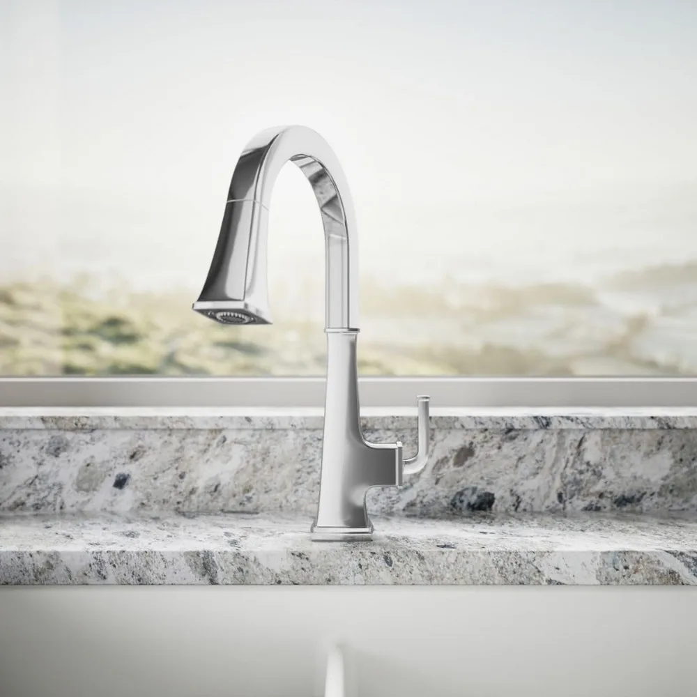 KOHLER K-23830-CP Riff Pull-Down Single-Handle Kitchen Faucet, Kitchen Sink Faucet with Pull-Down Sprayer, Polished Chrome