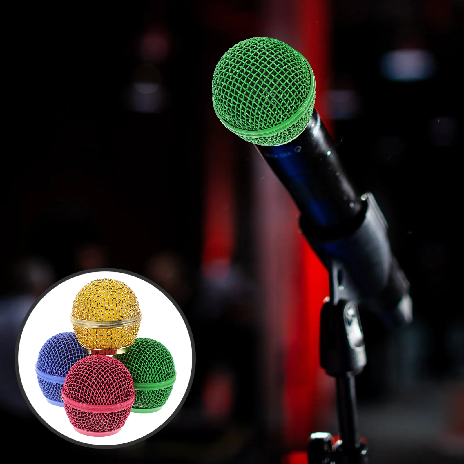 

4 Pcs Colored Microphone Accessories Wireless Microphones Windscreen Metal Grille for Vintage Cover Parts Mesh Replacement Head