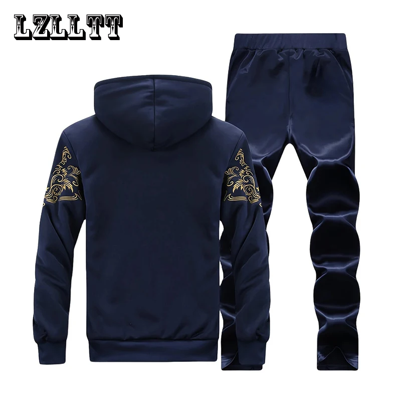 6XL Fleece Men Winter Set Fashion Casual Tracksuit Thick Sweatshirt+Pants Sportswear Suit Men Winter Warm Hooded Outerwear Suit
