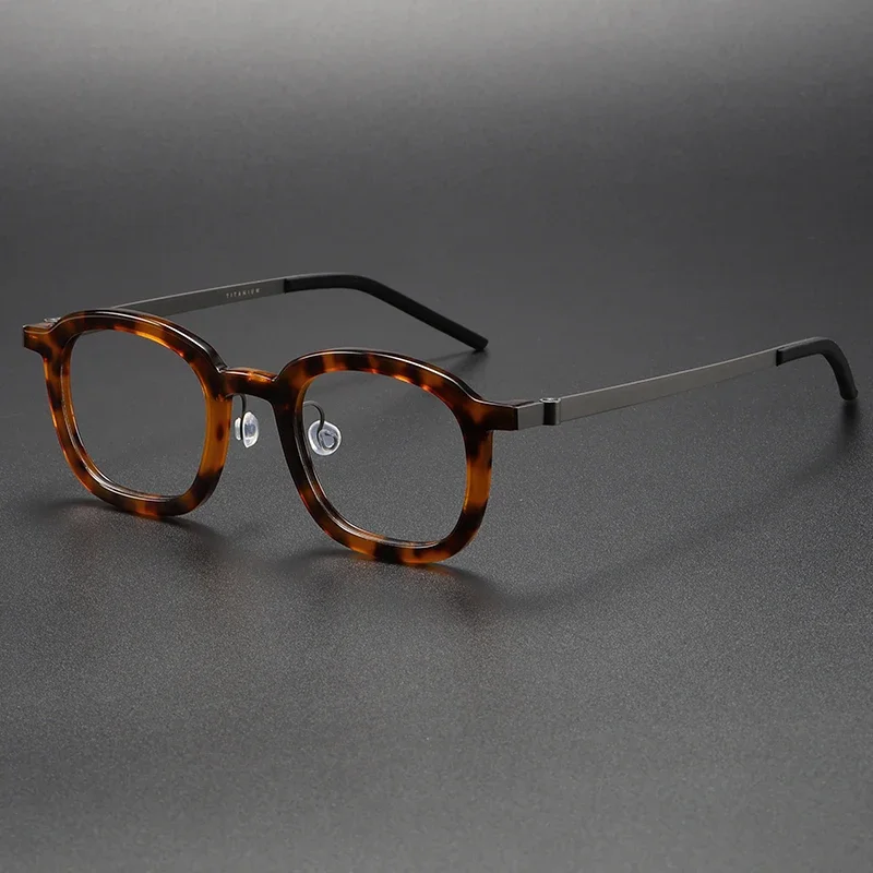 إطار نظارات عتيق من التيتانيوم النقي بلون الشمبانيا الشفاف مع نظارات قصر النظر تتغير لونًا مضاد للأزرق والأسود ومضاد للتعب #5