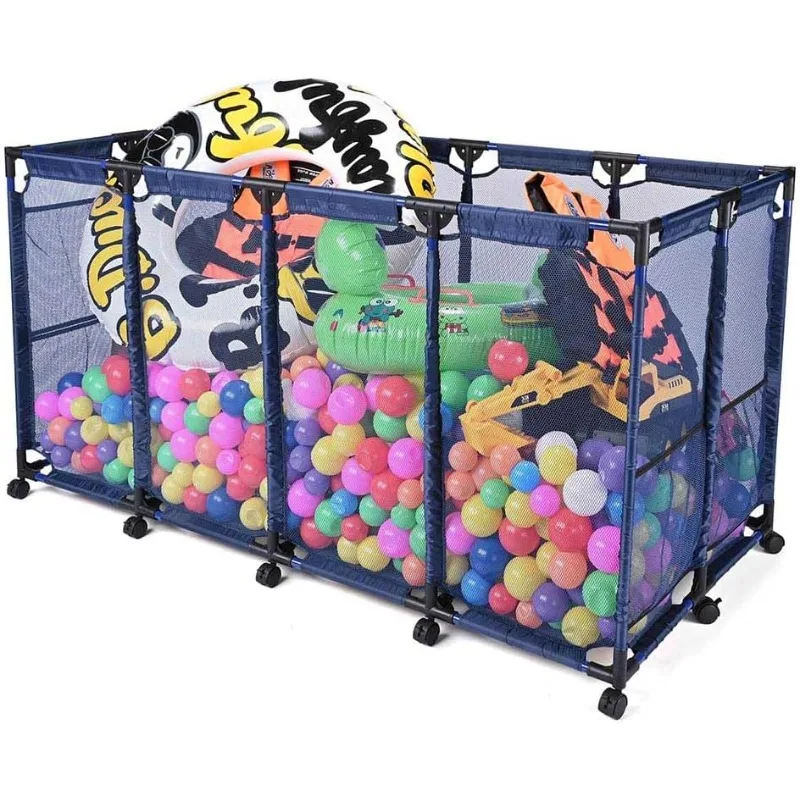 

Yescom Mesh Pool Storage Bin Rolling Cart Storage Organizer with Metal Frame Extended Sturdy Connectors Pool Toy Float Holder,