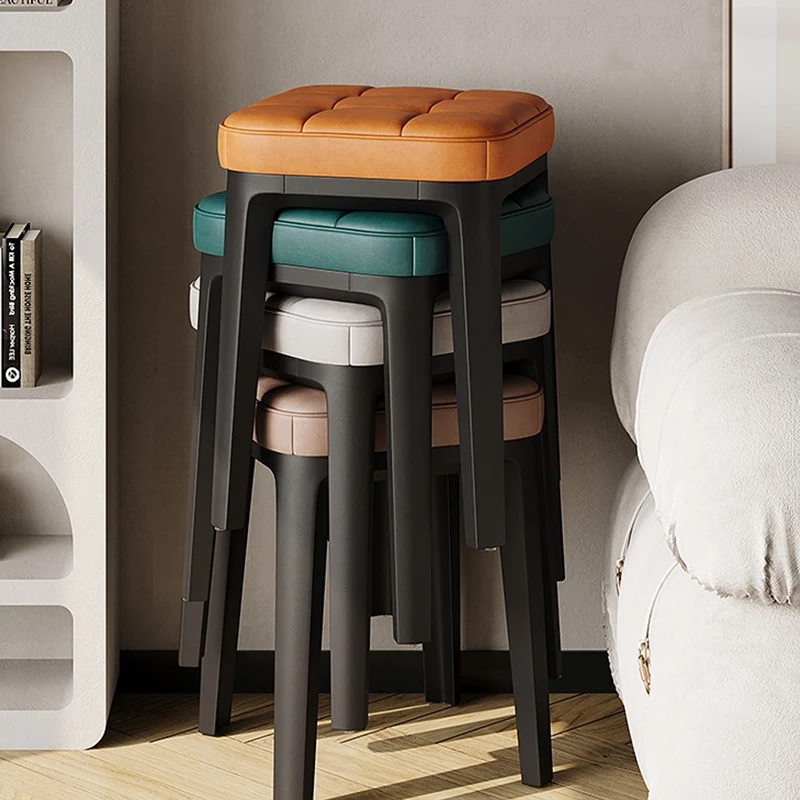 Modern Upholstered Plastic Dining Stools for Household Use Modern and Simple Can Be Stacked In Multiple Colors Restaurant Stools