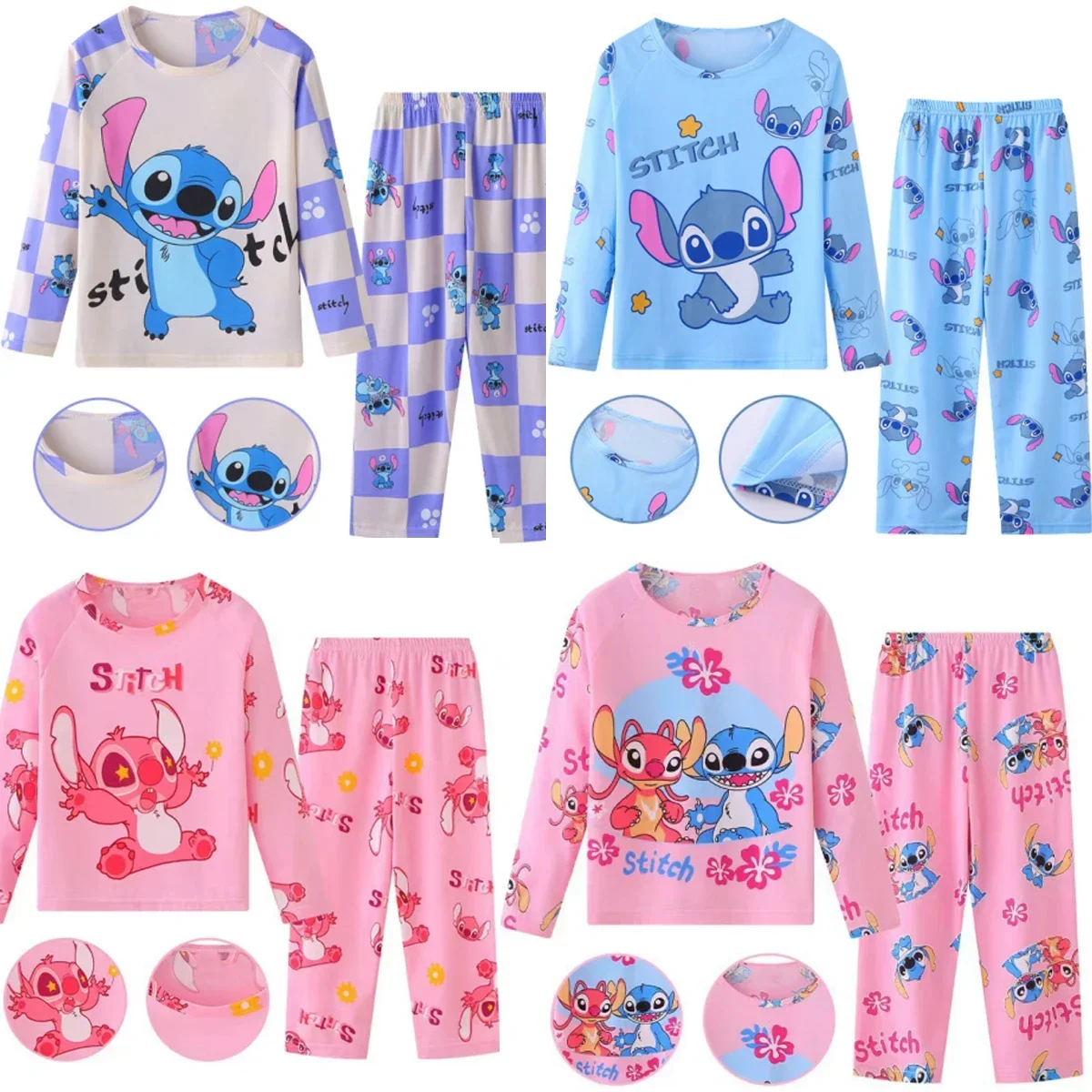 2szt/zestaw Nowa gorąca piżama dziecięca Disney Stitch dla chłopców i dziewcząt Zestawy dziecięce do noszenia w domu Podróżna codzienna bielizna