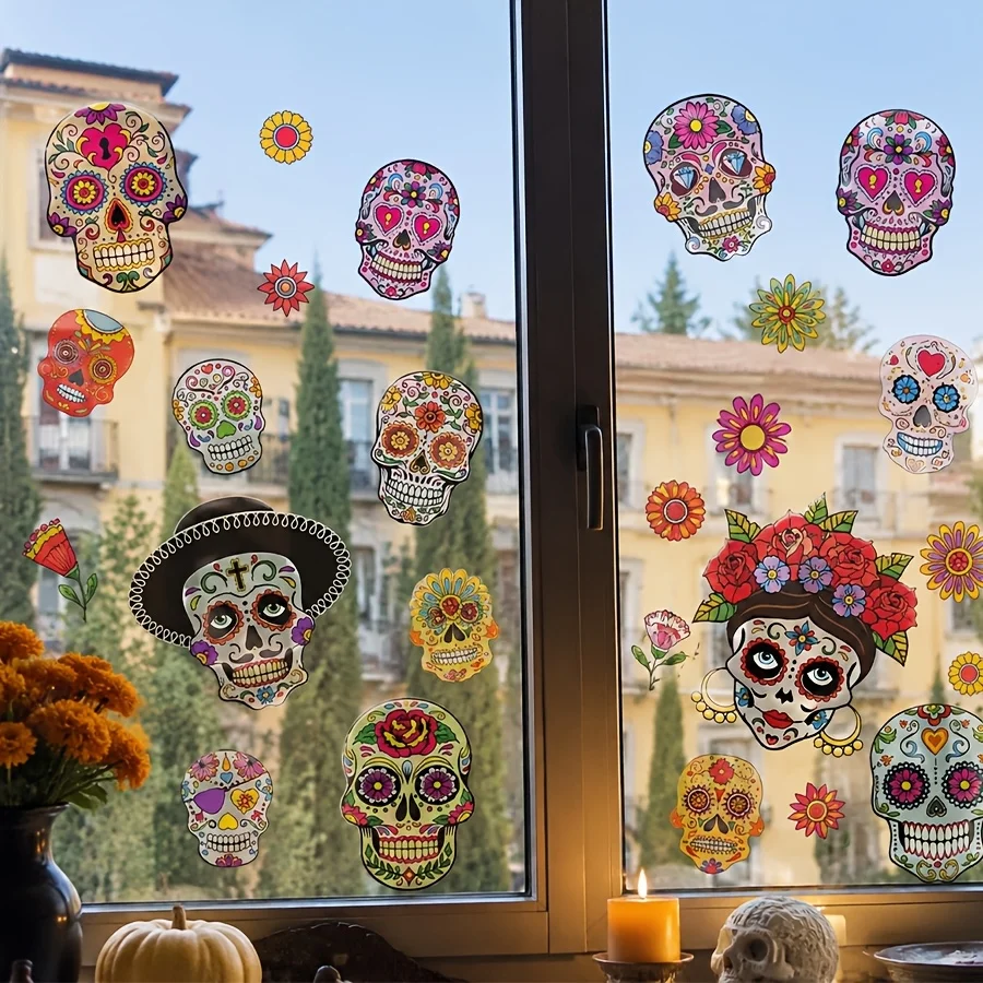 adesivos-de-janela-pvc-caveira-e-flor-do-dia-dos-mortos-facil-de-instalar-decoracao-de-vidro-para-festas-suprimentos-de-halloween