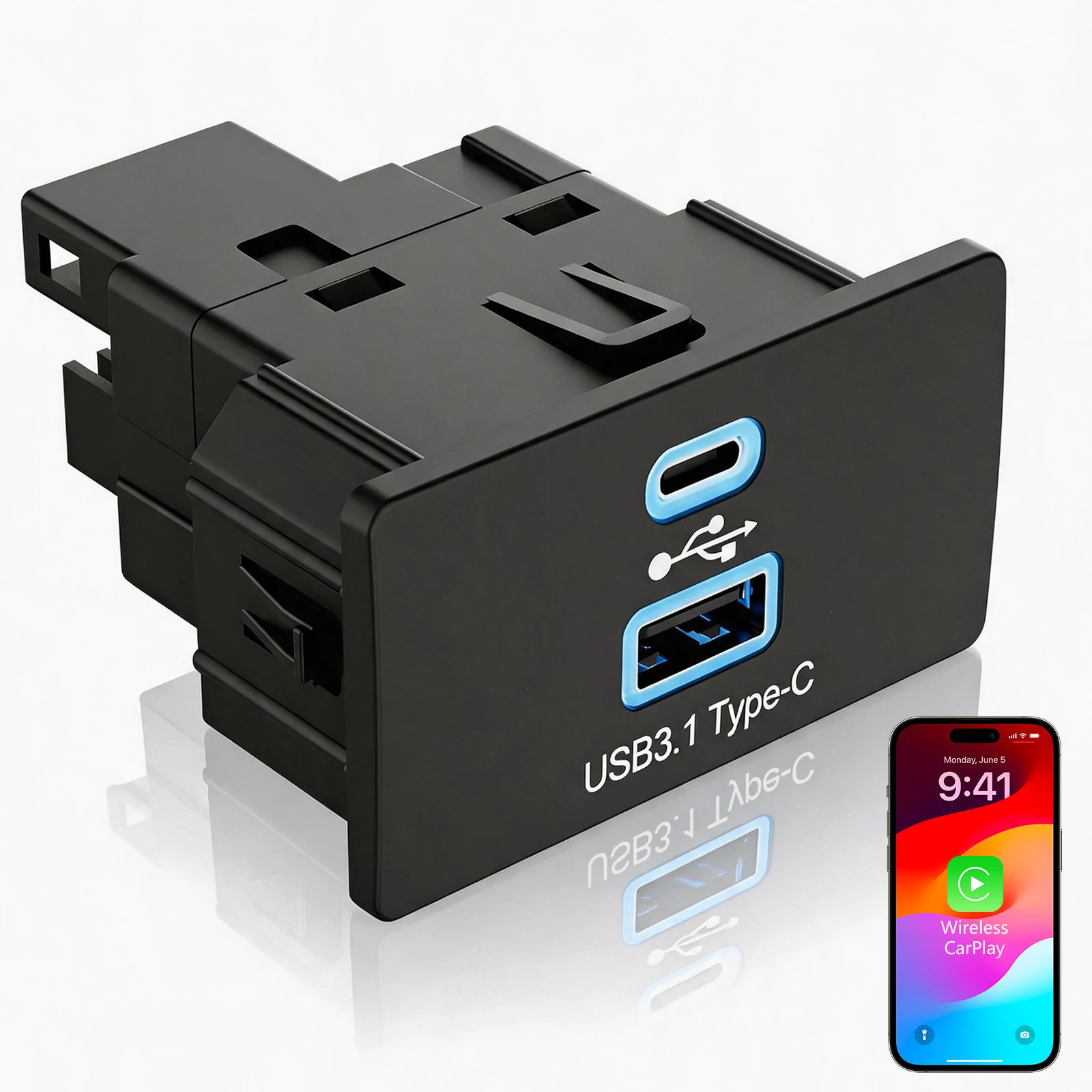 Wireless Carplay&Android Auto 2 USB Hub Module Upgrade For Ford & Lincoln F150 Mustang Mondeo Sync 3.4 Models 2016-2023