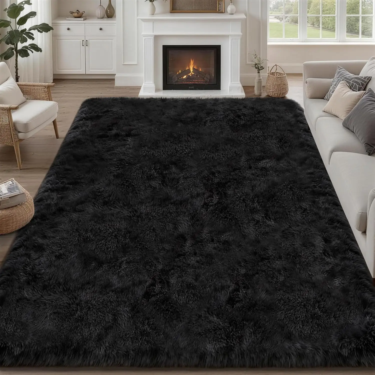 

Ultra Soft Shag Area Rug 9x12, Plush Fluffy Carpet for Living Room Bedroom, Non-Slip, Non-Shedding, Indoor Floor Rug, Black