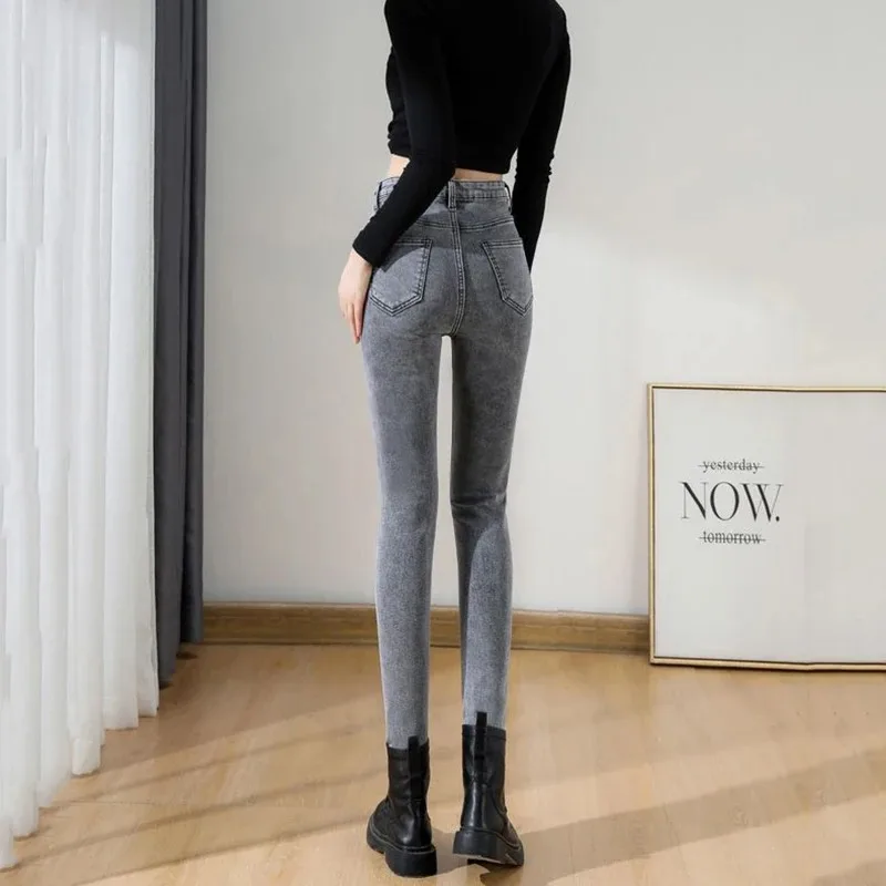 Spring Fall Skinny Denim Pants Vintage High Waist Women Ankle-length Pencil Jeans Casual Stretch Vaqueros Korean Leggings Pants