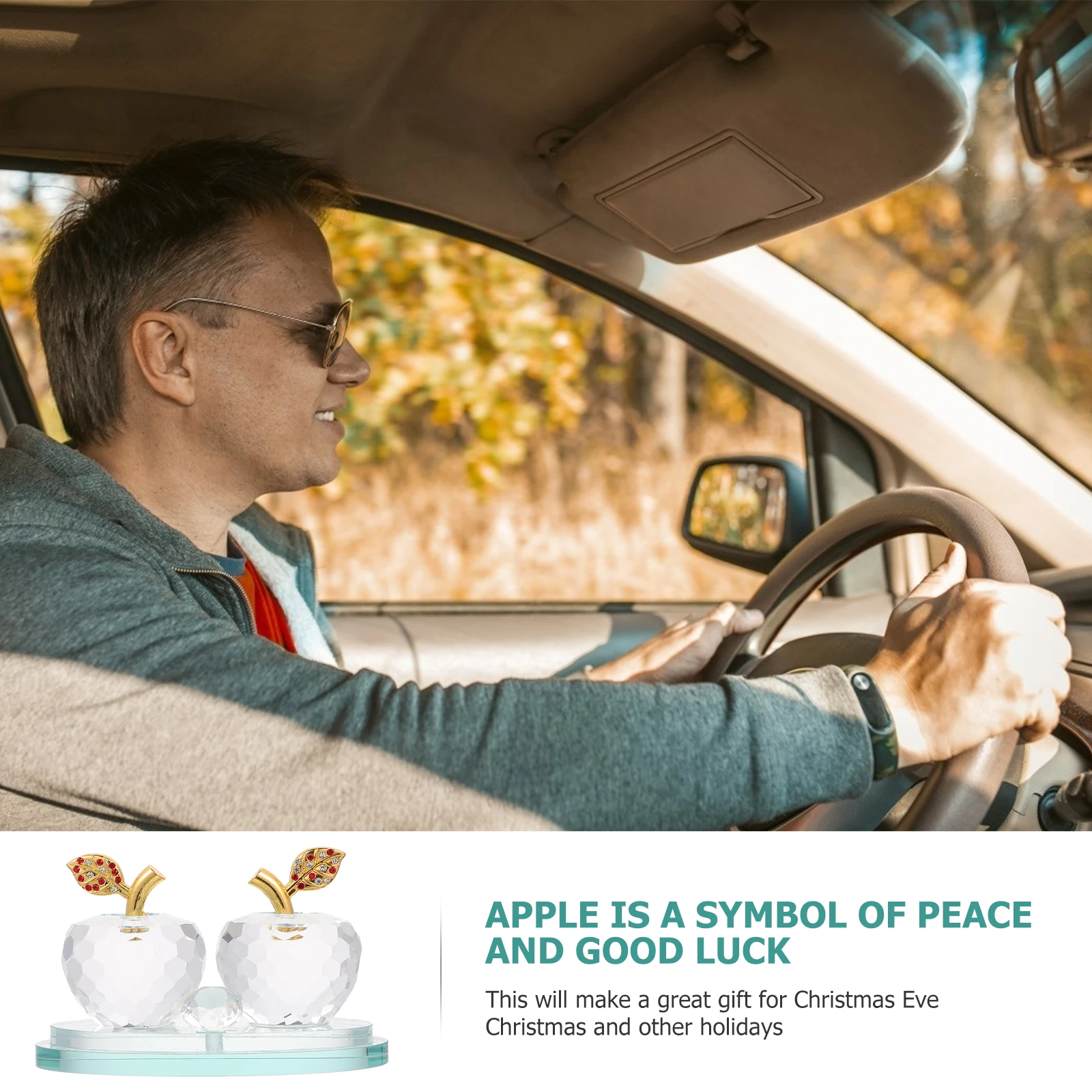 

1pc Crystal Apple Ornament Artificial Statue Car Home Decor Xmas Ornament Luckiness Decor Miniature Lightweight Compact