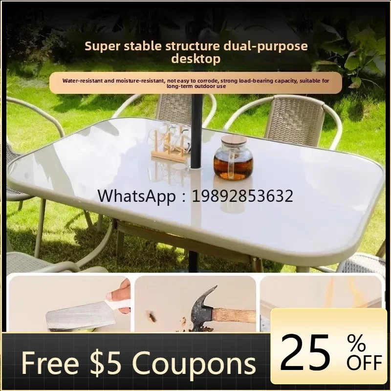 

ZZ Outdoor Table and Chairs Courtyard casual with Sunshade Umbrella Villa Garden Drinking Tea
