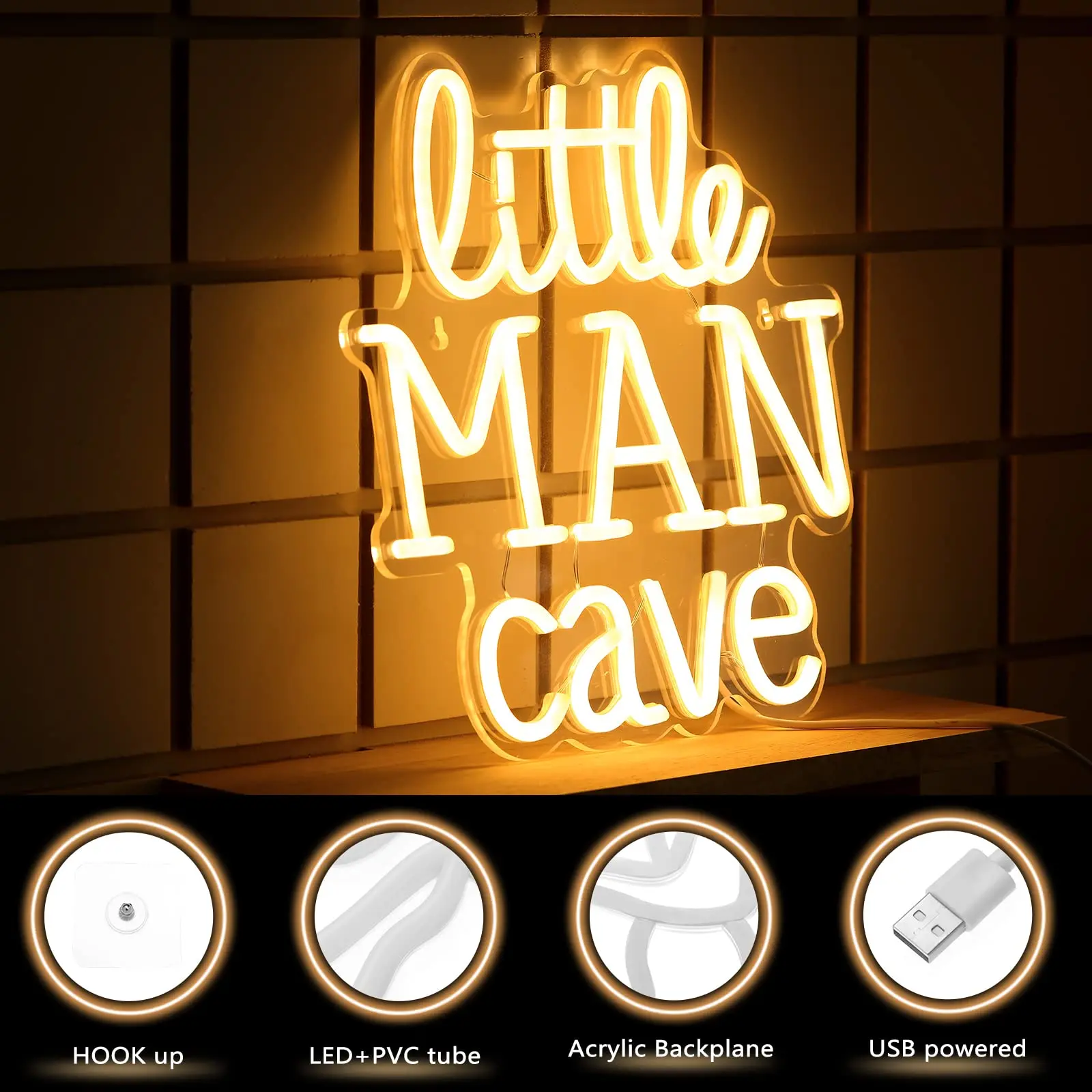 Little Man Cave Neon Sign for Wall Decor Little Boy Neon Lights Wall Decoration Wall Art Lighting for Kids Bedroom Living Room