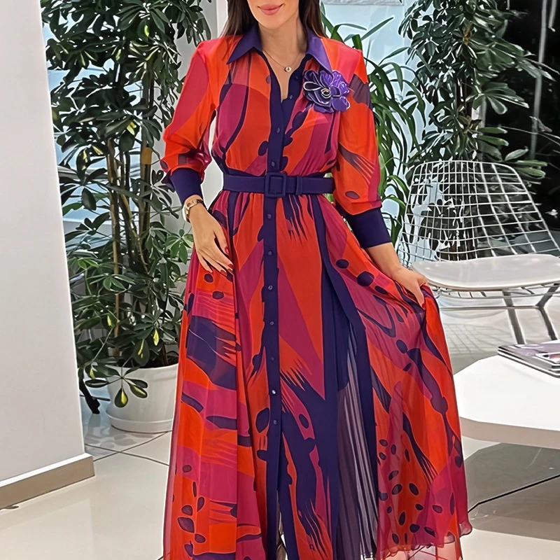 

2025 Summer New Plus Size Long Sleeve Tie Dye Print Maxi Dress Casual Party Beach Outfits Trendy Fashion Women Dresses