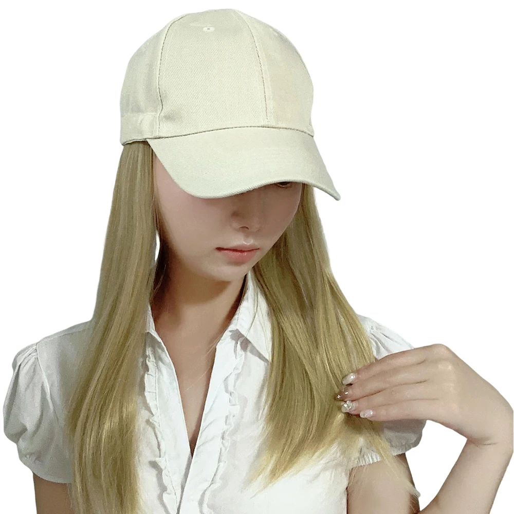 Synthetic Hat Wig with Long Straight Black Hair Baseball Cap Hair Extension Stylish & Convenient All-in-One Design for Women