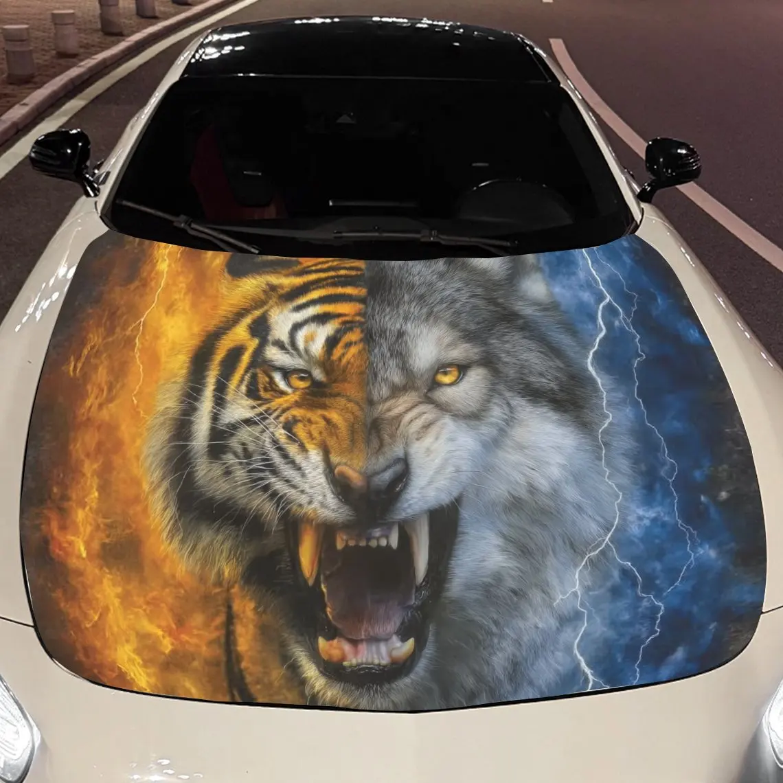 Wolf and Tiger Car hood packaging sticker, PVC material, self-adhesive waterproof, anti-slip paint, car exterior decoration acce