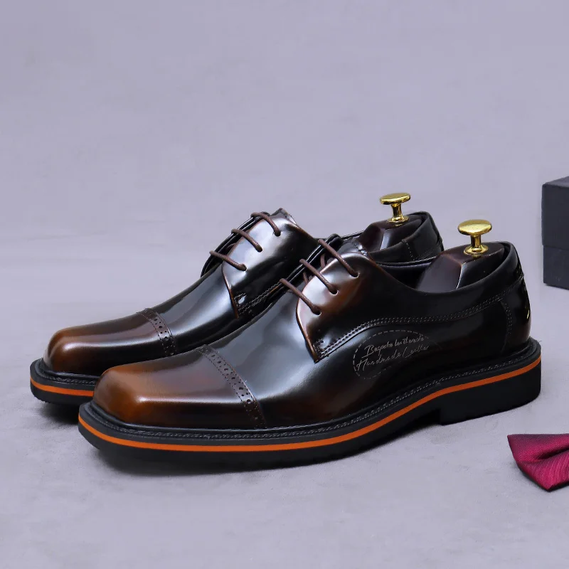 three joint men's shoes cowhide leather breathable shiny surface high-end versatile fashionable derby shoes for men
