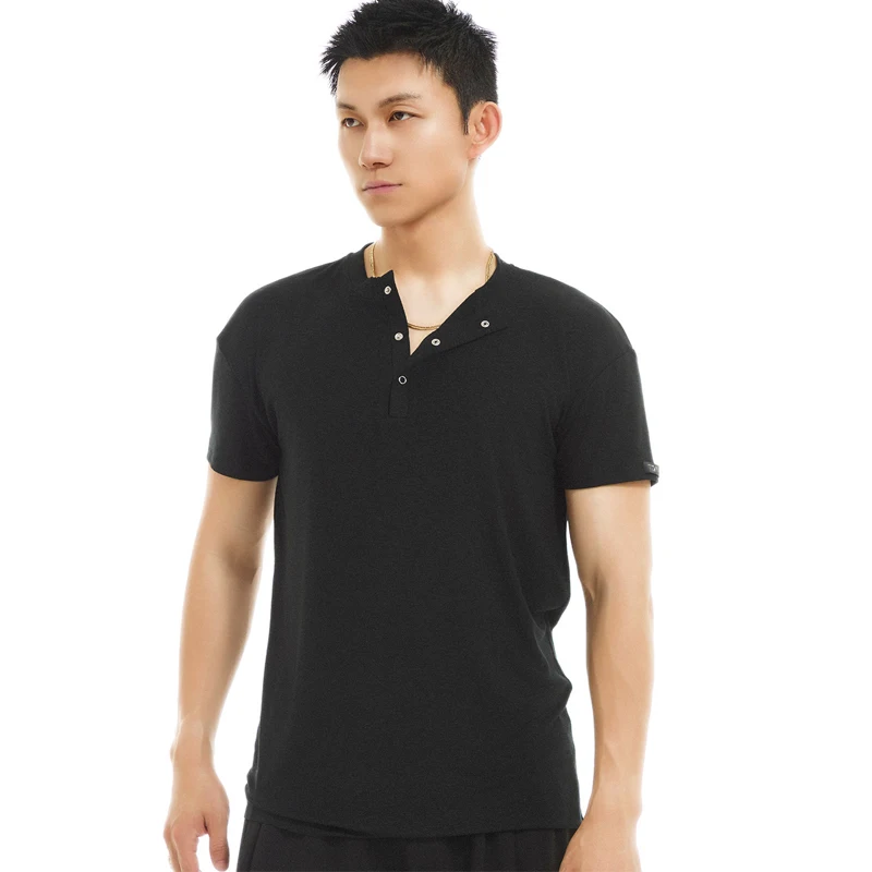 2025 chemises à manches courtes adulte mâle danse latine Performance Costumes pour hommes Chacha Rumba Tango robe danse latine hauts DQS19698