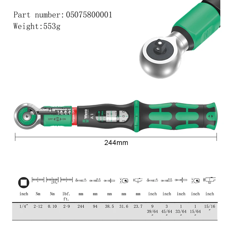 Wera Safe-Torque A 1 Torque Wrench with Slide-Over Mechanism Wrenches Tool with 1/4\