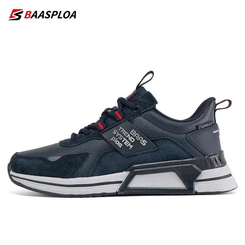 Baasploa Men Leather Shoes Walking Shoe Waterproof Casual Sneakers Non-slip Wear-resistant Running Shoes Breathable Lightweight