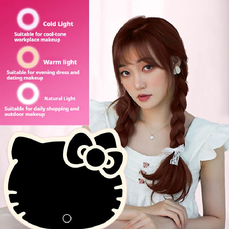 

Kawaii Sanrio Hellokitty Mirror Led Makeup Mirror With Light Desktop Makeup Mirror For Girls Birthday Gift Anime Peripheral Gift