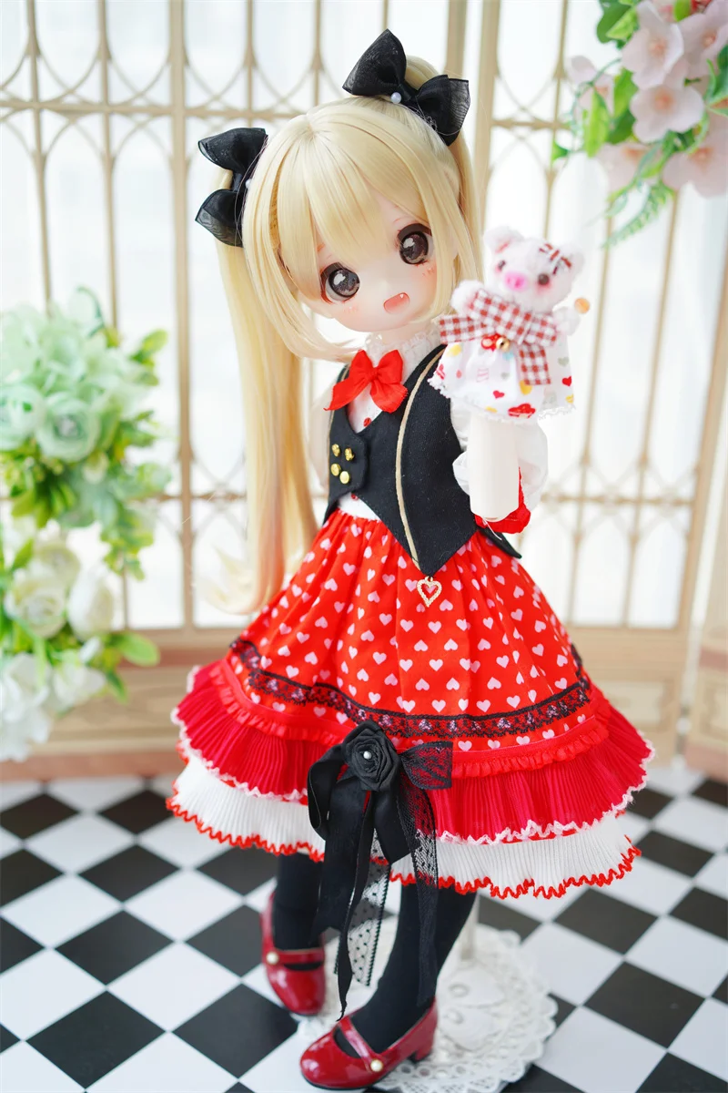 

In Stock Elegant Bear Sister Patchwork Heart Dress Gathering Party Gift BJD/SD Doll Dress Sets Toys Dance Girls Doll Accessories