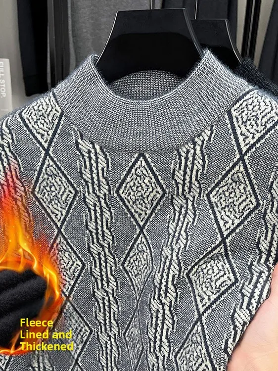 

Thiened Fce Теплый вязаный свитер с высоким воротником, зимний новый мужской базовый слой среднего возраста, шерстяной деловой свитер...