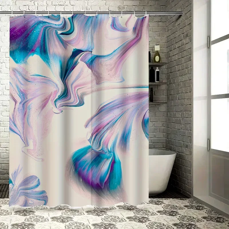 

Marble Shower Curtain Colorful Bath Linen Decor for Bathroom Easy Installation Waterproof Fabric in Pink Blue Swirl Pattern