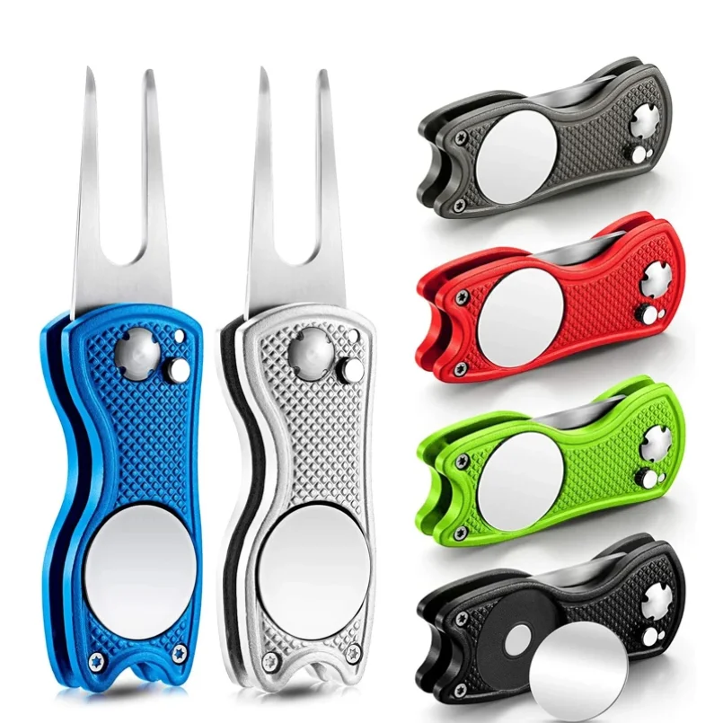 

1pc Foldable Golf Divot Repair Tool With Golf Ball Tool Pitch Groove Cleaner Golf Accessories Putting Green Fork Training Aids