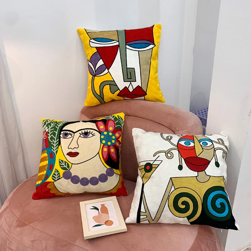 Van Gogh / Picasso Kissenbezug, bestickt, dekorative Kissenbezüge, abstrakte kreative Dekoration für Zuhause, Sofa, Autoabdeckungen