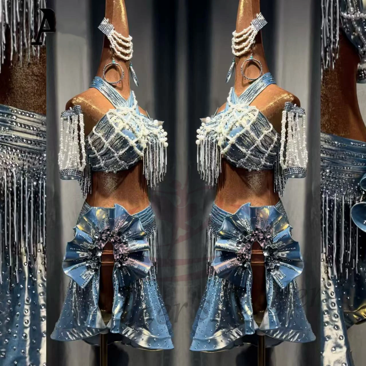 Latin dansers, volwassenen, kinderen, hoogwaardige op maat gemaakte Pearl Galaxy-jurk, Tango Samba AB Stone Performance-jurk