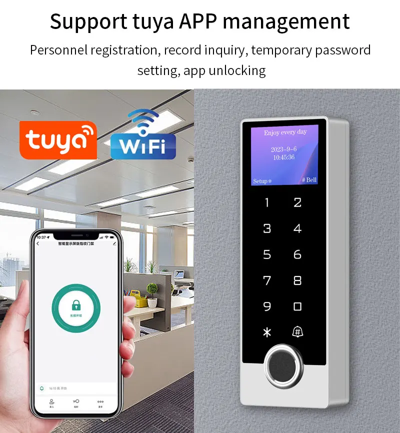 Tuya Wifi RFID Keyboard Access Control Metal Keypad Waterproof Outdoor Door Opener Electric Lock System EM4100 Keyfob App Unlock