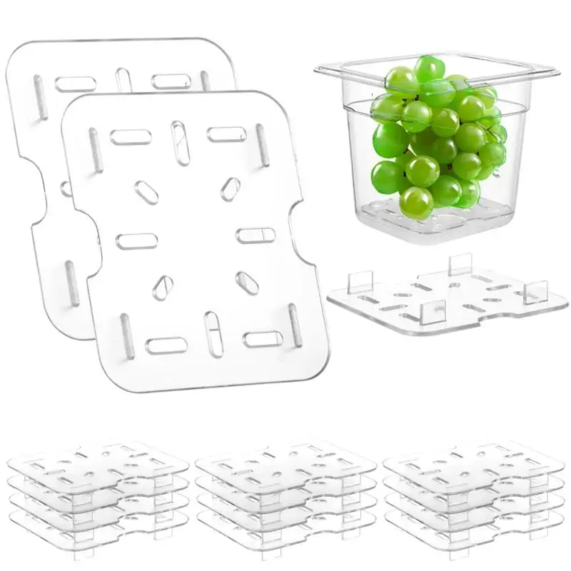 12PCS Plastic Drain Shelves Clear Plastic Food Drain Trays For 1/6 Size Food Pans Acrylic Grates With Raised Feet For Food Fruit