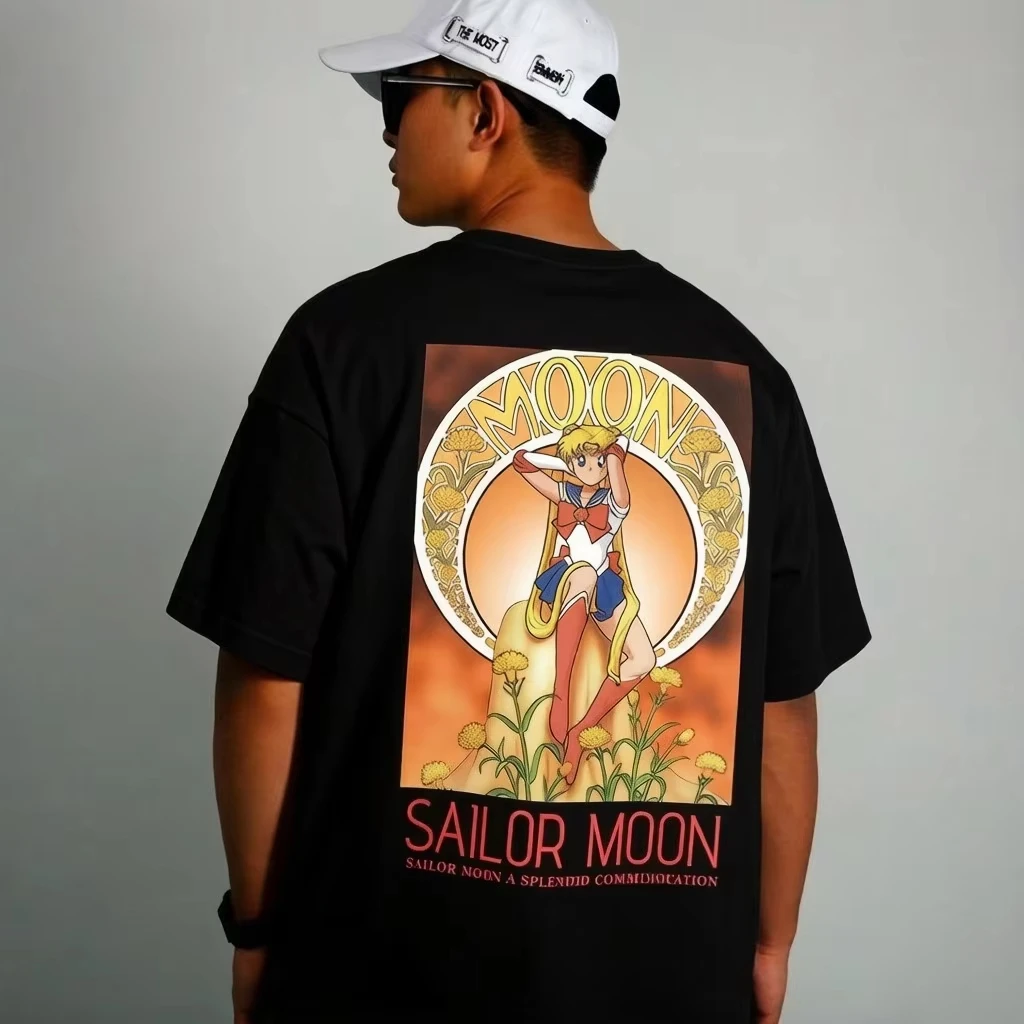 Sailor Moon Anime Water Ice Moon Printed T-shirt Men's and Women's T-shirt Men's Top Sports T-shirt Men's T-shirt Summer Tee
