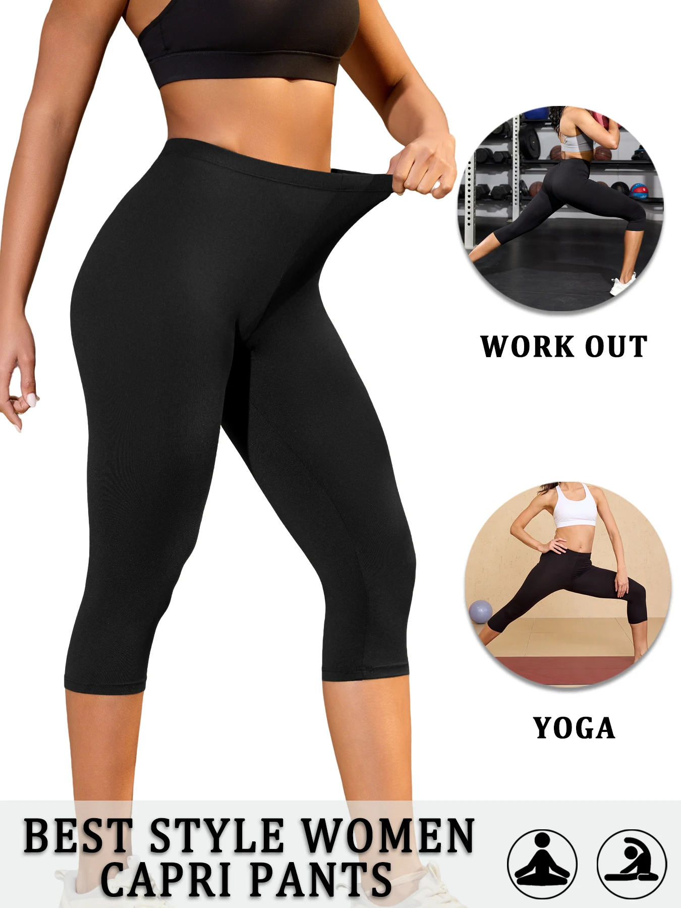Women's Super Soft Capri Pants High Stretchy Breathable Pants No See Through Workout Running Yoga Athletic Pants Gym Leggings