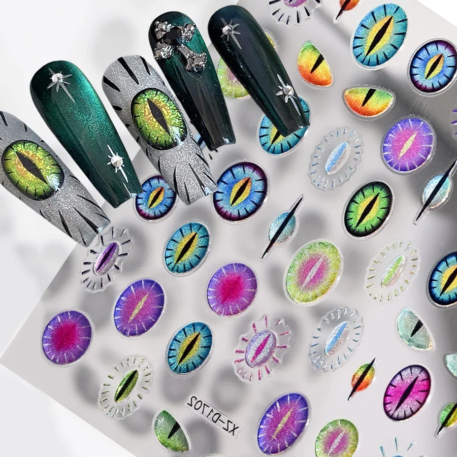 2Pc Gothic Devil Eye 3D Cat Eye Nail Art Decals Self-Adhesive Evil Eye Halloween Horror Nail Stickers for Spooky Nail Decoration