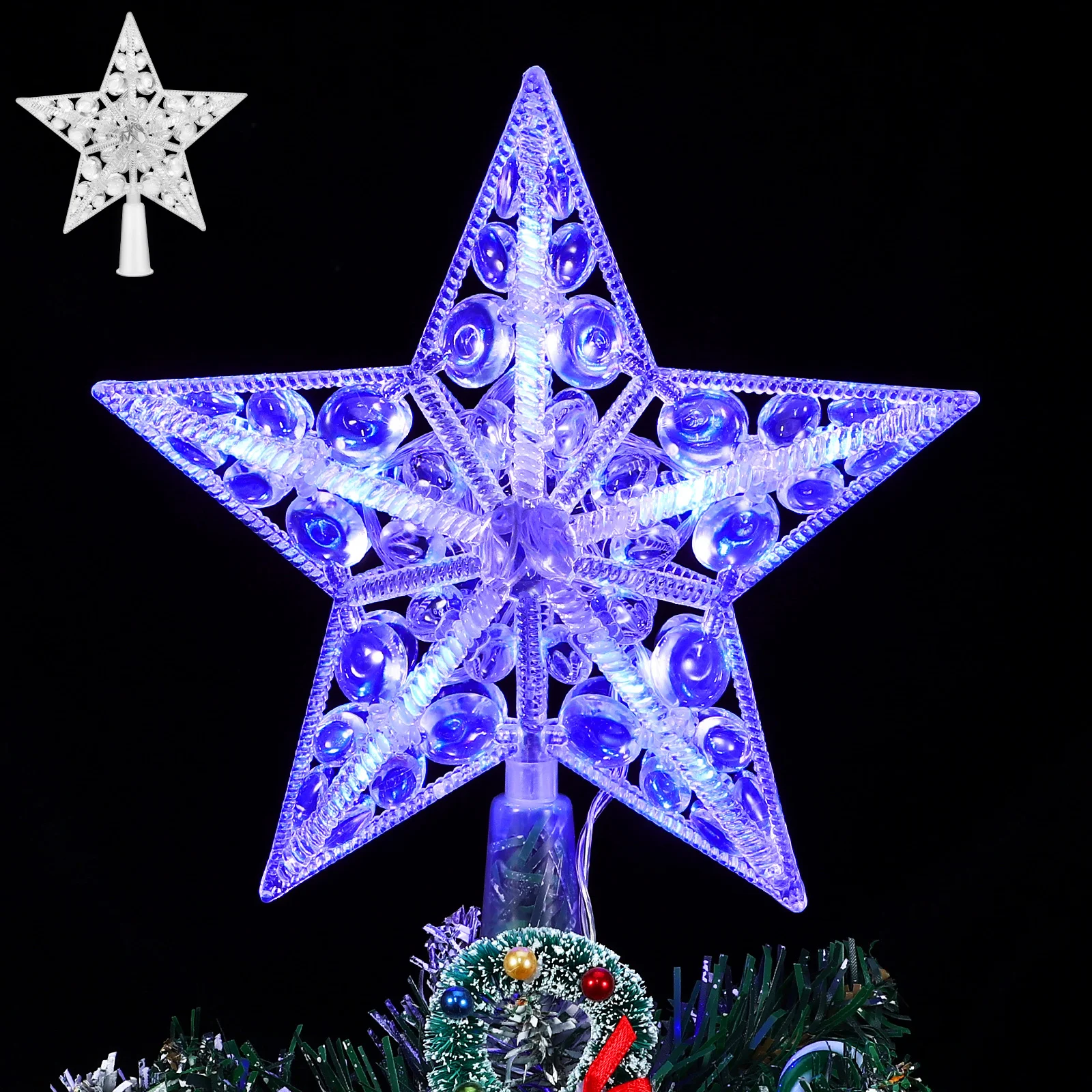 1Pcs LED Christmas Tree Lights Star Treetop Lamp for Xmas Decorations Treetop Light Up Ornament Holiday Party Home Wedding Decor