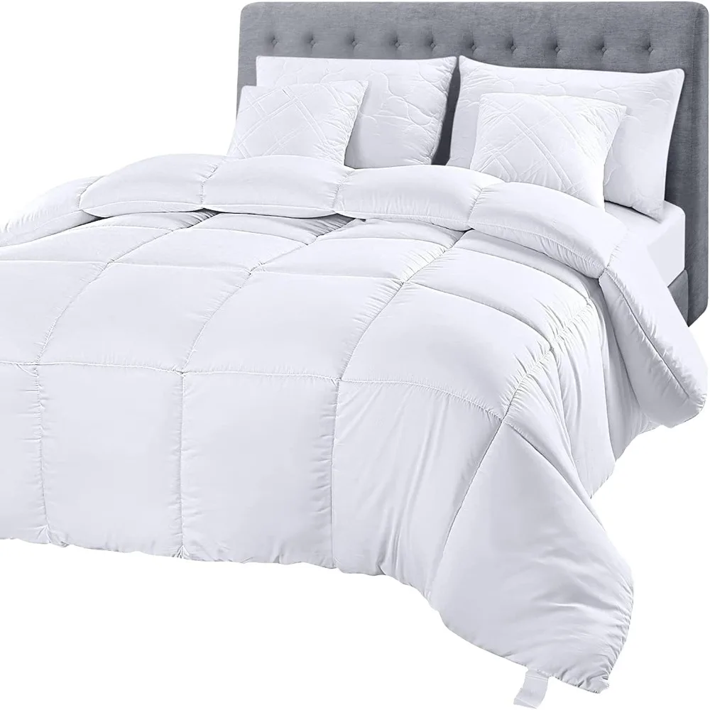 Comforter Duvet Insert, Quilted Comforter with Corner Tabs, Box Stitched Down Alternative Comforter King (White)