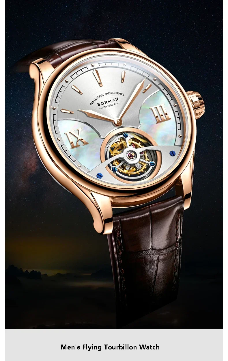 BORMAN Top Brand Luxury Flying Tourbillon Watches Men Hand Wind Mechanical Clock Sapphire Glass Waterproof 50M Watches pesticide