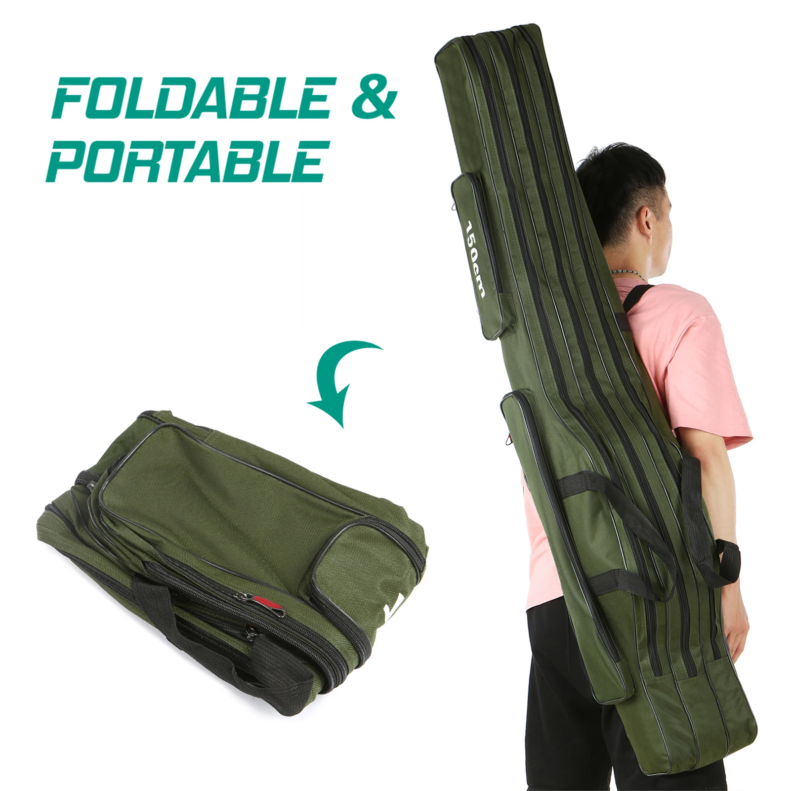 Sac de canne à pêche à 3 couches, étui de transport de canne pliante Portable, sac de rangement de matériel de moulinet de pêche, sac de canne à pêche