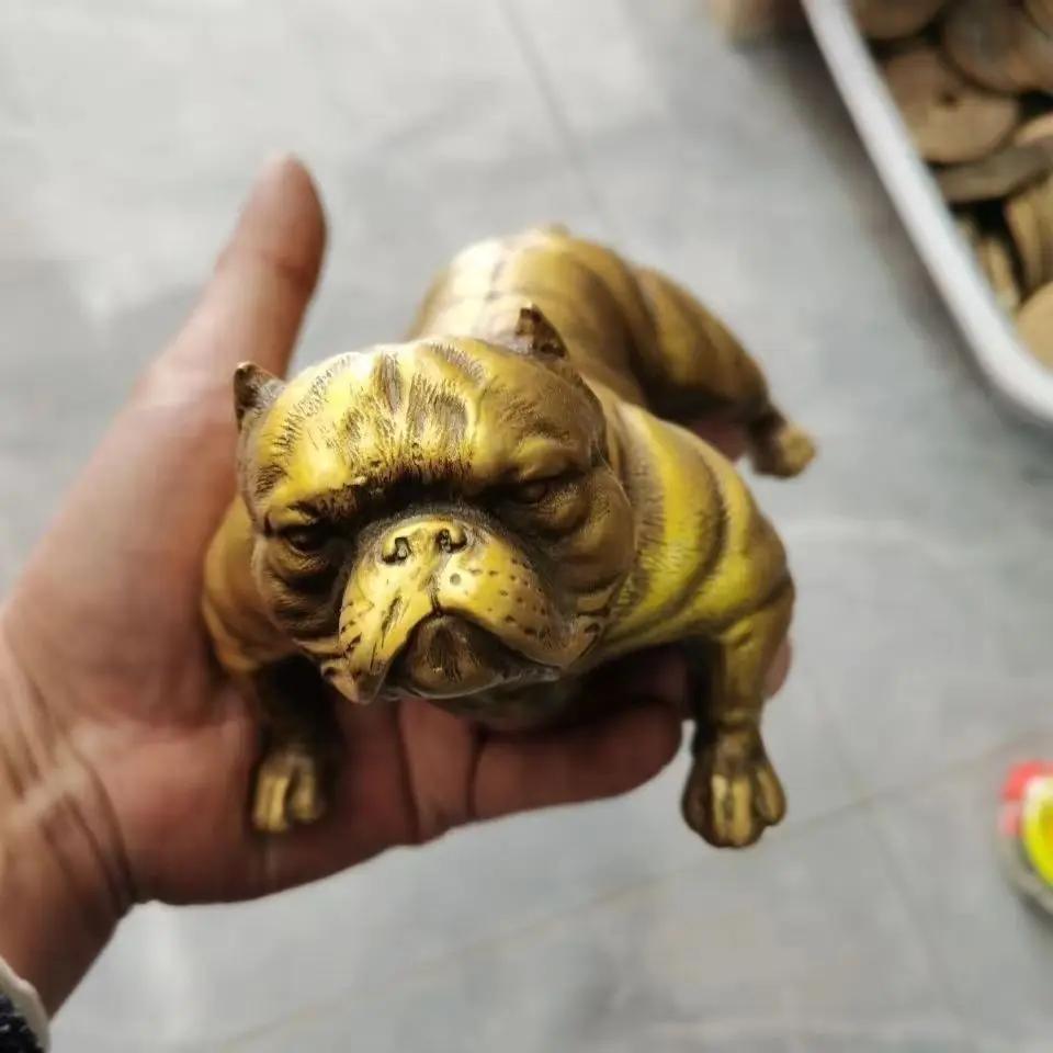 Pure Copper Fortune-Bringing Dog Figurine Shar-Pei Bulldog Large Animal Sculpture Home Decor Ornament for Living Room Desktop