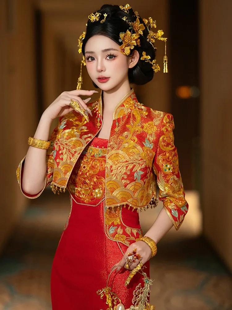 New Chinese-style wedding dress improved cheongsam toasting and morning