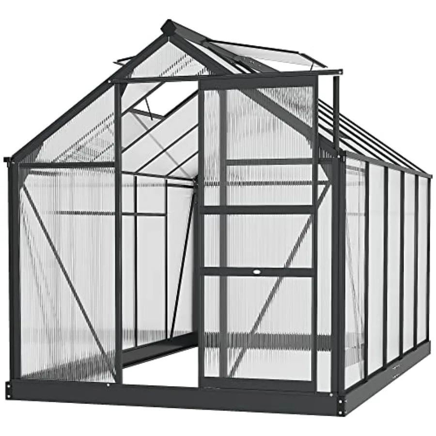 

6' x 10' Greenhouse for Outdoors Polycarbonate Greenhouse with Rain Gutter and Roof Vent Aluminum Walk-in Green Houses for Outs